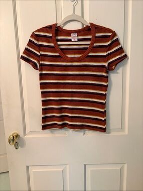 No Boundaries Ribbed Scoop Neck Striped Tee